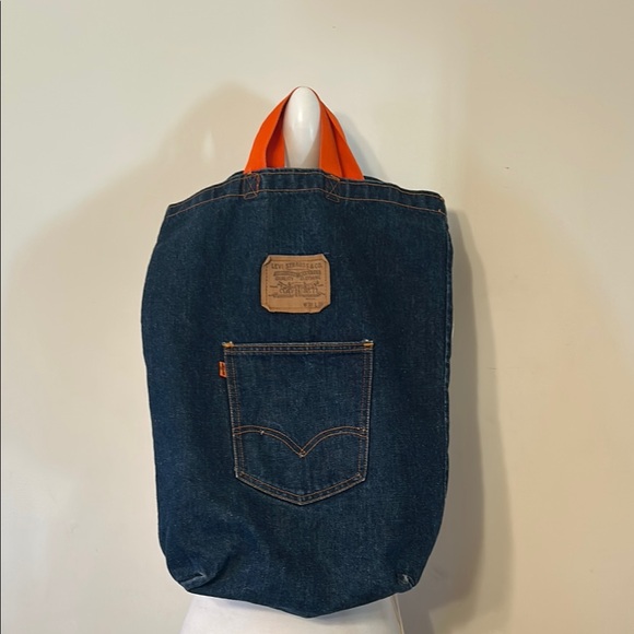 Levi's Vintage Denim Tote Bag with Orange Handles & Orange Tab - Picture 1 of 6